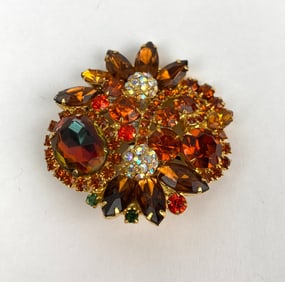 Mid Century Rhinestone Floral Brooch