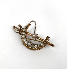 Mid Century Gold Sword and Crescent Shape Brooch