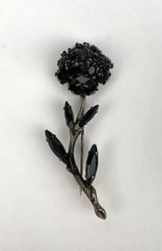 Vintage Black Rhinestone Flower Brooch