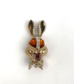 Karu Mid Century Gold Tone Rabbit Shaped Brooch