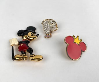 Set of 3 Disney Enamel and Metal Pins, Featuring Mickey Mouse