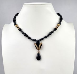 Mid Century Miriam Haskell Black Beaded Necklace