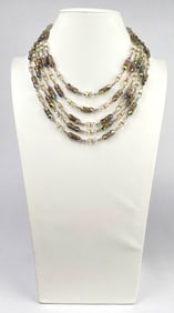 1950s Five Strand Crystal and Filigree Bead Necklace