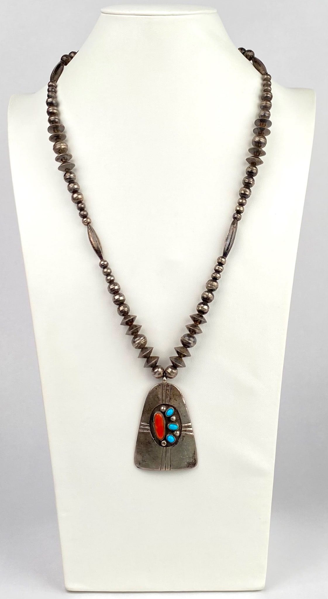 Navajo Sterling Silver Beaded Necklace with Pendant by Anson Joe (1 of 10)