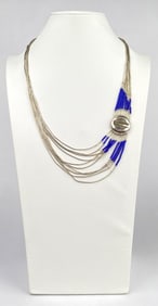 Liquid Sterling Silver Navajo Multi Strand Necklace with Lapis Lazuli
