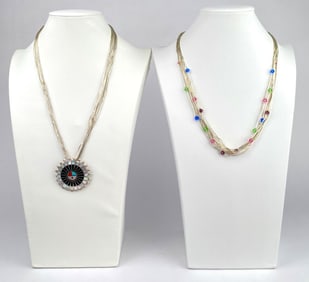 Pair of Native American Liquid Sterling Silver Necklaces