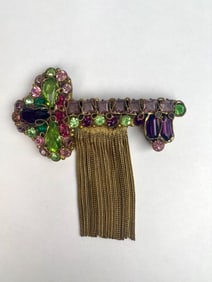 Rhinestone Key Brooch With Tassel Accent Attributed to Hobe