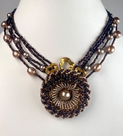 Miriam Haskell Multi Strand Necklace with Beaded Pendant