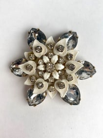Mid Century Austrian Style Crystal Flower Brooch