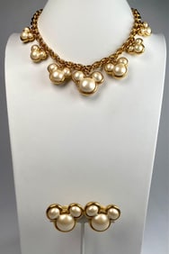 Disney Gold Tone Mickey Mouse Necklace and Clip On Earrings Set