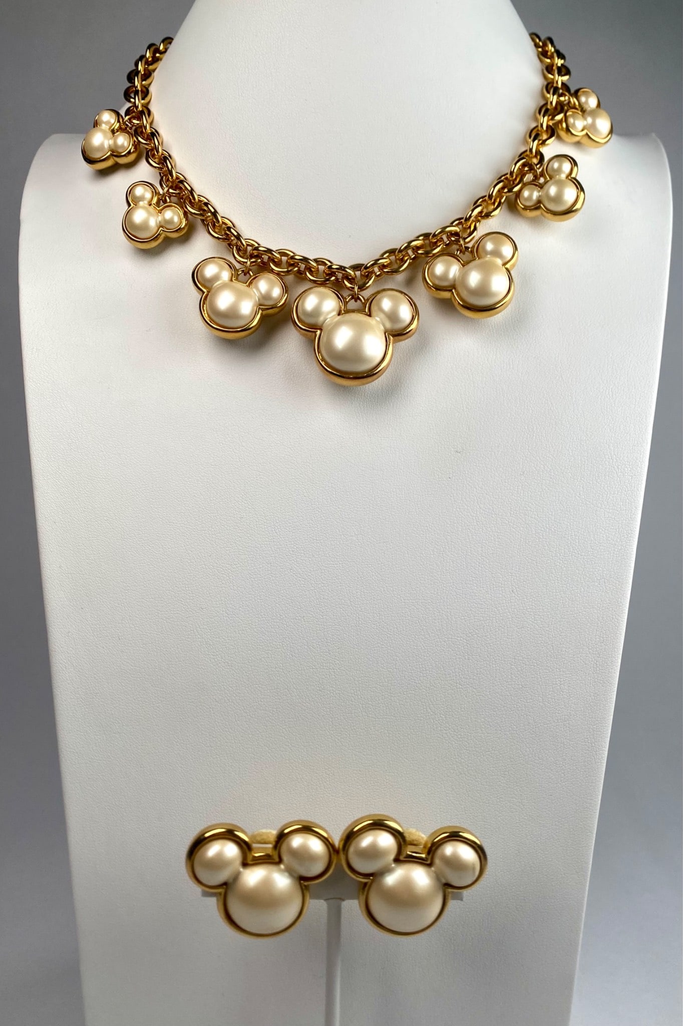 Disney Gold Tone Mickey Mouse Necklace and Clip On Earrings Set (1 of 11)