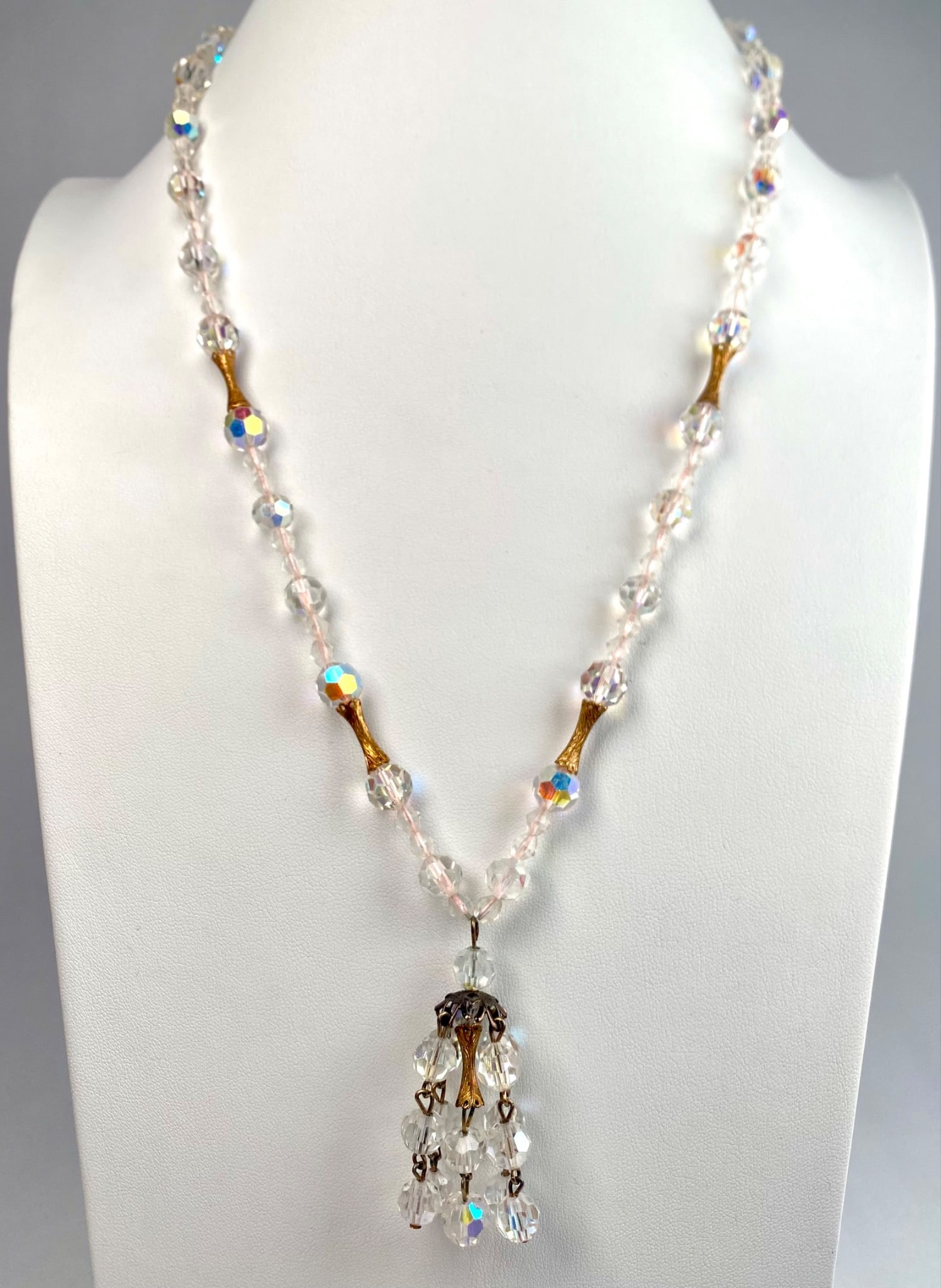 Mid Century Aurora Borealis Crystal Tassel Necklace (1 of 9)