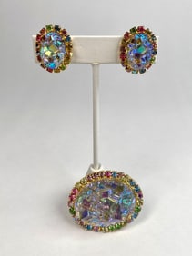 Juliana Confetti Lucite Brooch and Earring Set