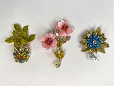 Trio of Vintage Coro Rhinestone Brooches