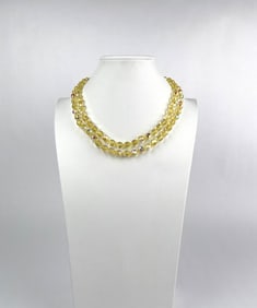 Double Strand Yellow Faceted Bead Necklace with Rhinestone Clasp