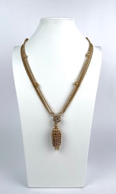 Vintage Gold Toned Multi Strand Necklace With Rhinestone Accents