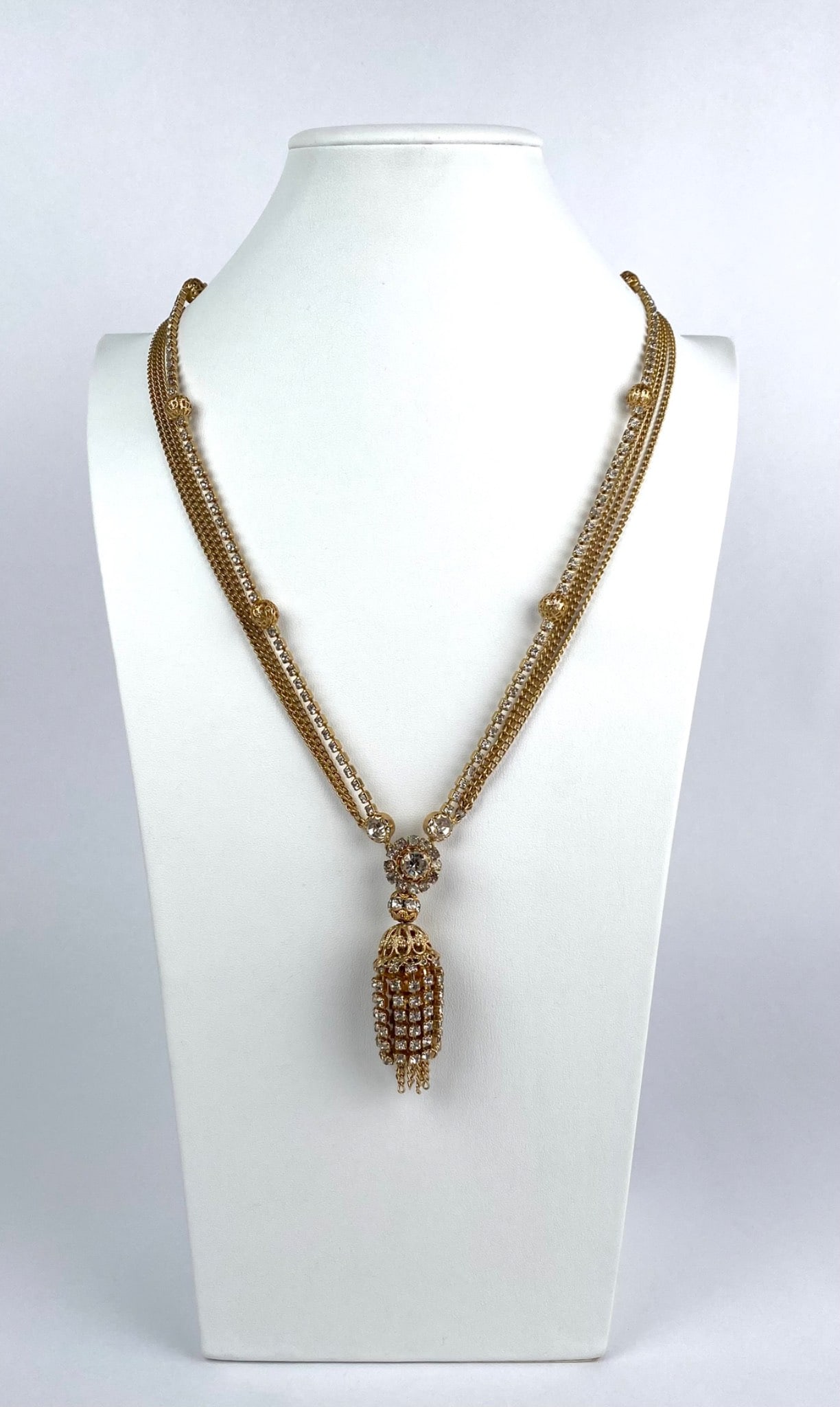 Vintage Gold Toned Multi Strand Necklace With Rhinestone Accents (1 of 9)