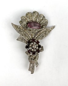 Art Deco Rhinestone Flower Motif Brooch