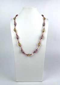 Wedding Cake Beaded Necklace With Pink, Yellow, and Floral Motif