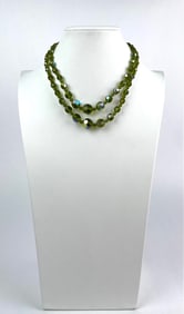 Double Strand Green Crystal Beaded Necklace with Hook Clasp