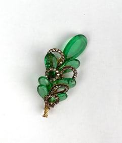 Miriam Haskell Gold Tone and Green Glass Floral Brooch