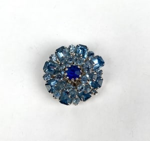 Coro Silver Toned Brooch with Blue Stones, Marked and Multi Tiered