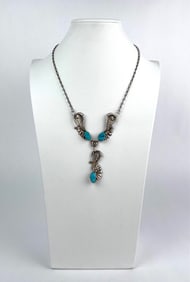 Navajo Sterling Silver and Turquoise Pendant Necklace by OD