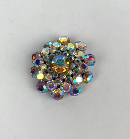 Mid Century Rhinestone Floral Brooch With Silver Tone Setting