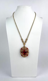 Western Germany Gold Tone Necklace Ornate Oval Pendent