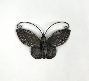 Sterling Silver Filigree Butterfly Brooch, Stamped 925