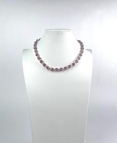 Faceted Lavender Crystal Bead Necklace with Metal Chain Clasp