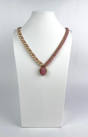 Napier Pink Beaded and Pearl Double Strand Necklace