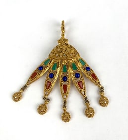 Vintage Moorish Revival Multicolor Pendant With Dangling Accents