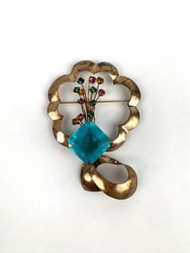 Sterling Silver Brooch with Blue Stone and Colored Accents