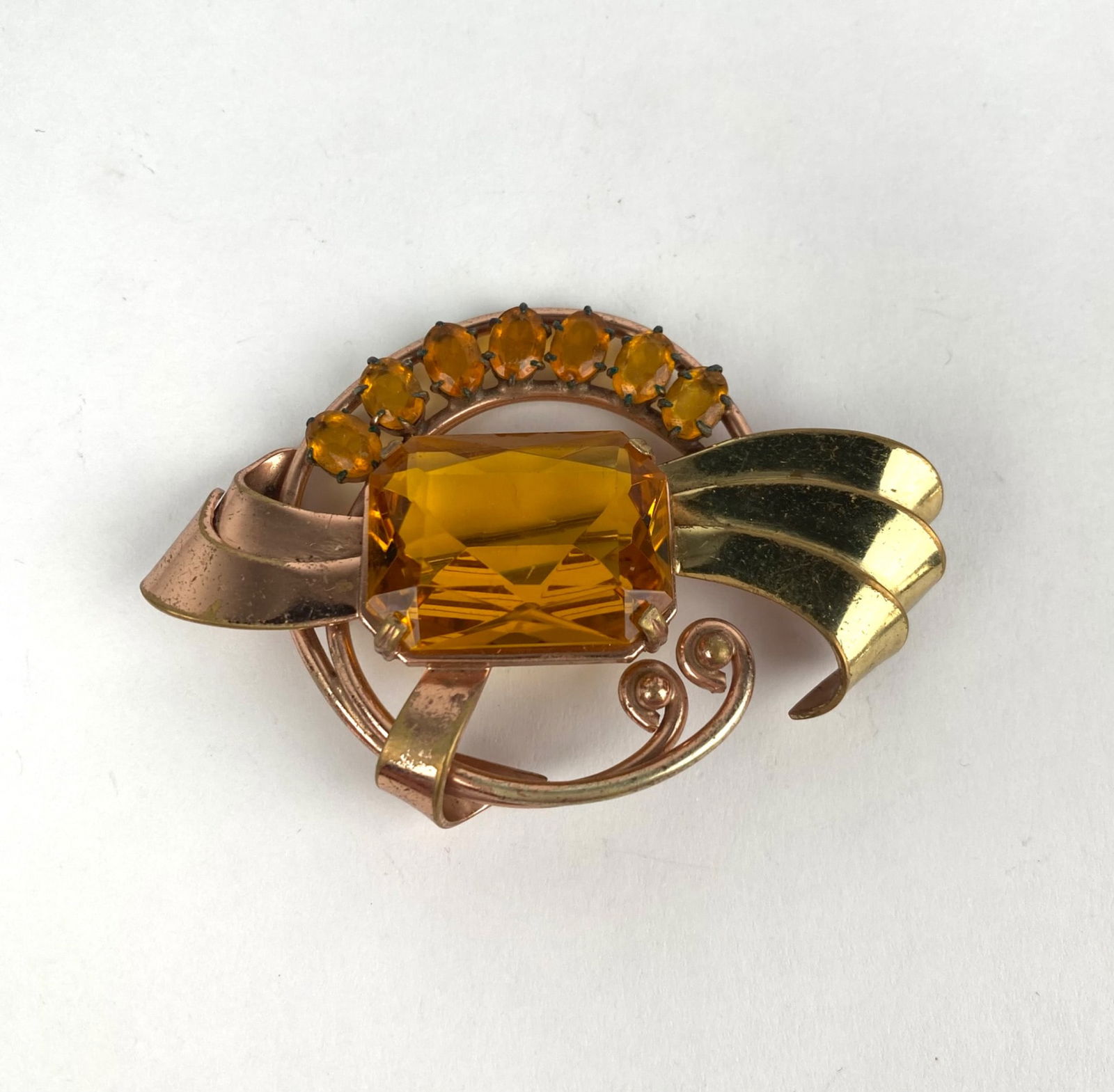 Gold Tone and Citrine Colored Rhinestone Brooch (1 of 6)