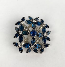 Kramer of New York Floral Brooch with Blue Rhinestones