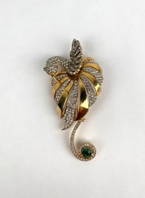 Gold Tone Brooch with Pavé Rhinestone and Gemstone Accents