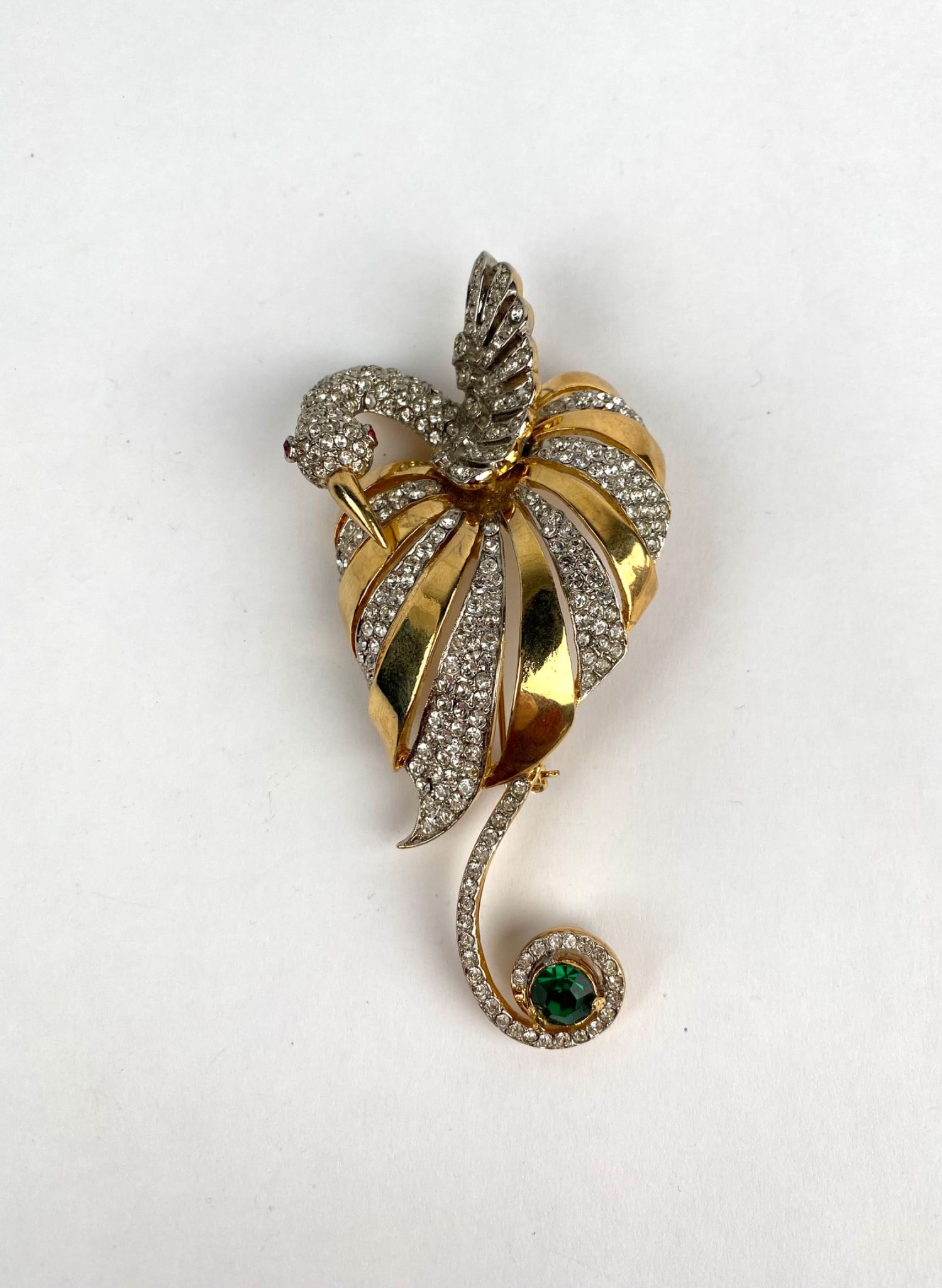 Gold Tone Brooch with Pavé Rhinestone and Gemstone Accents (1 of 7)