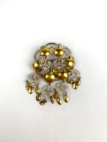 Gold Tone and Silver Filigree Dangle Brooch