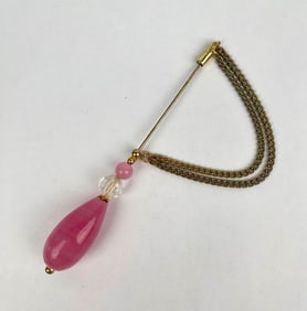 Vintage Pink Teardrop Hat Pin with Draped Chain