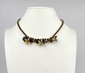 Mid Century Rhinestone Gold Toned Choker Necklace
