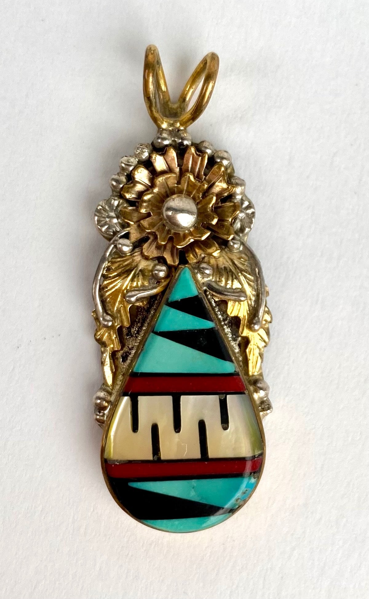 Sterling Silver and Gold Filled Multi Stone Inlay Pendant Signed Virginia C (1 of 5)