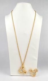 Disney Gold Tone Chain Necklace and Pin with Pearl Accents