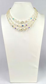 Three Strand Aurora Borealis Crystal Bead Necklace with Box Clasp