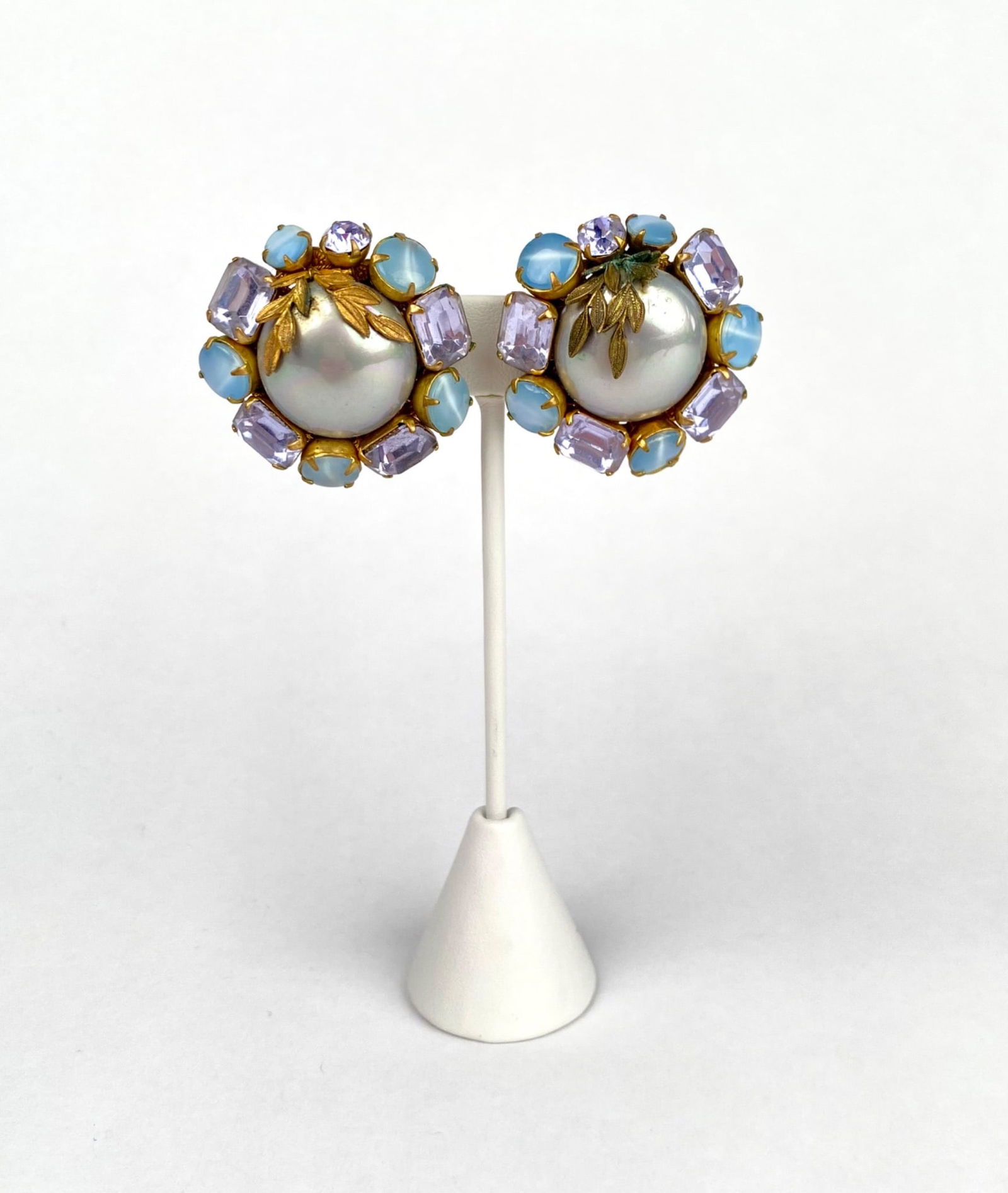 Miriam Haskell Faux Pearl & Rhinestone Clip Earrings (1 of 8)