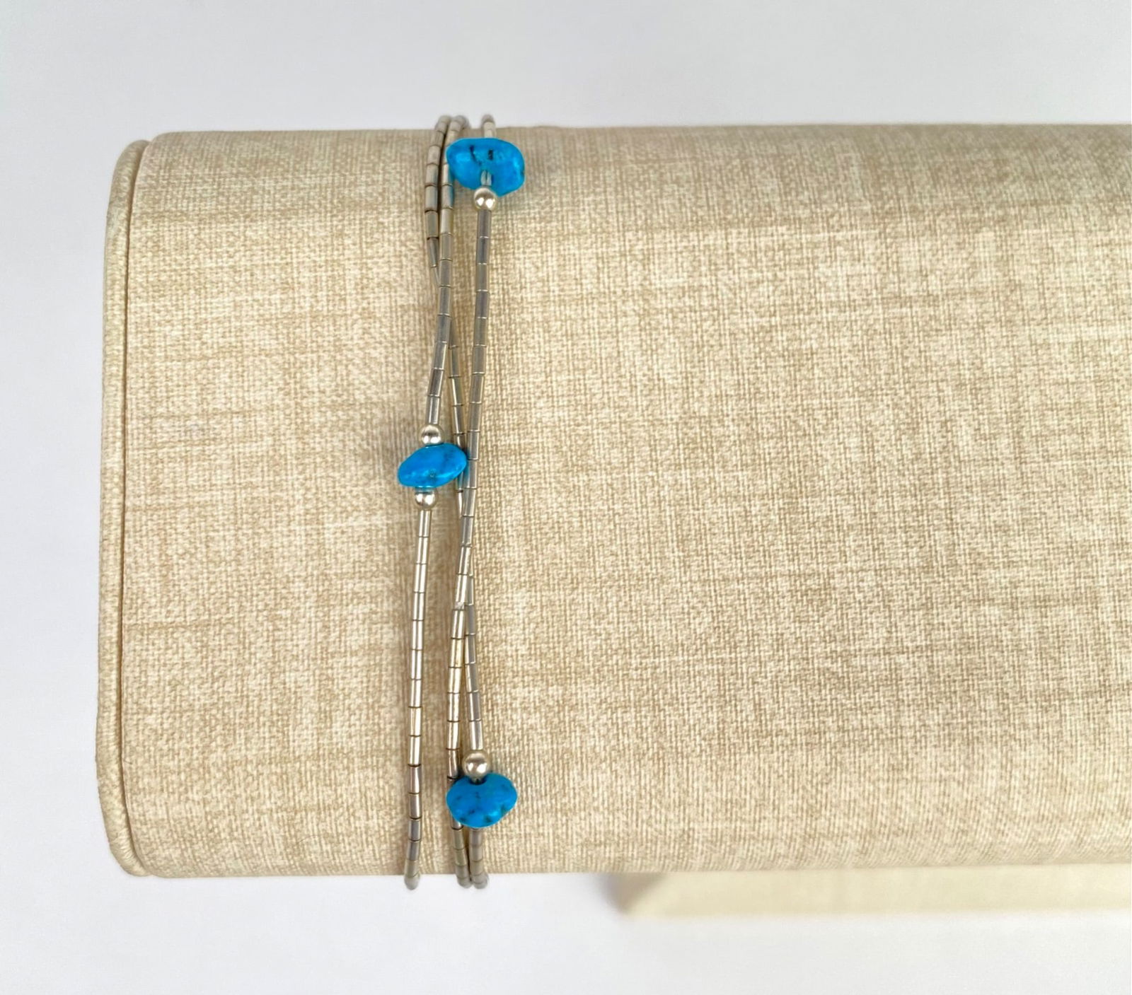 Navajo Liquid Sterling Silver and Turquoise Bead Bracelet (1 of 7)