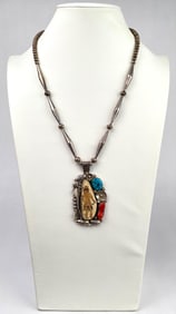 Signed Native American Sterling Silver Necklace and Pendant