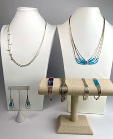 Sterling Silver Liquid Silver Necklace, Bracelet and Earring Set
