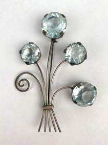 Mid Century Sterling Silver Floral Spray Brooch