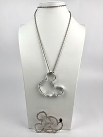Sterling Silver  Mickey Mouse Necklace and Rhinestone Brooch Set